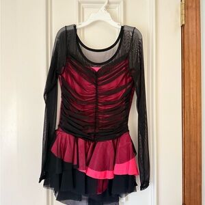 Black and Pink Long Sleeve Dance Dress
